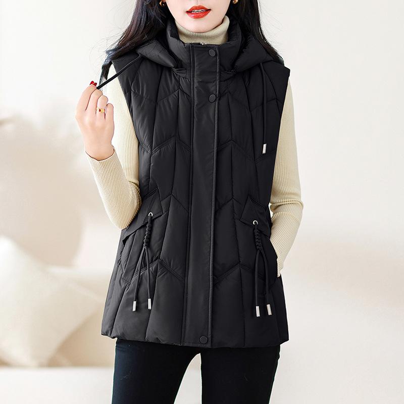 

Короткий жилет из хлопка для женщин, модный облегающий жилет из хлопка, жилет с капюшоном, однотонный жилет для верхней одежды, утягивающая куртка из хлопка без рукавов XXXL