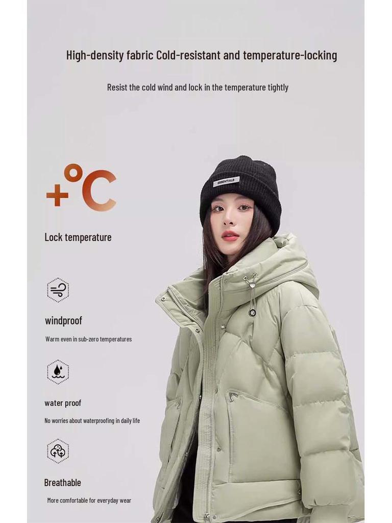 Genuine Clearance Winter White Duck Down Women's Hooded Short Jacket - Small Size Loose Fit