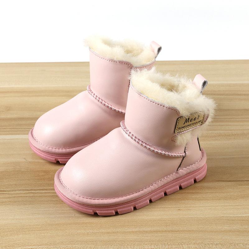 Fashion Winter New Children's Bright Leather Snow Boots Children's Boots Thickened Sheepskin Fur One Children's Shoes