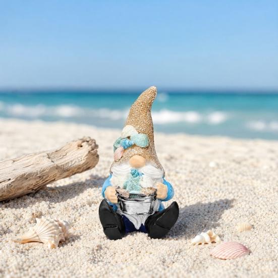 Coastal Gnome Figurine, Beach Shell Conch Gnome Ornament, Resin Ocean Gnome Statue for Summer Beach House Home Decoration