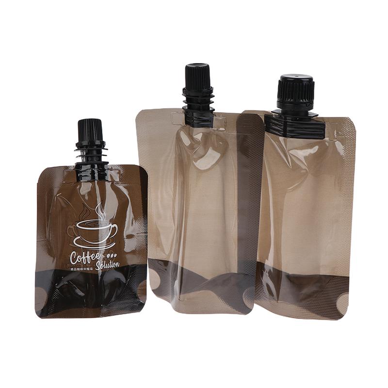 10 Pcs 50/100Ml Plastic Black Self-Standing Coffee Tea Liquid Suction Nozzle Bag Diy Cocoa Matcha Travel Beverage Portable Pouch