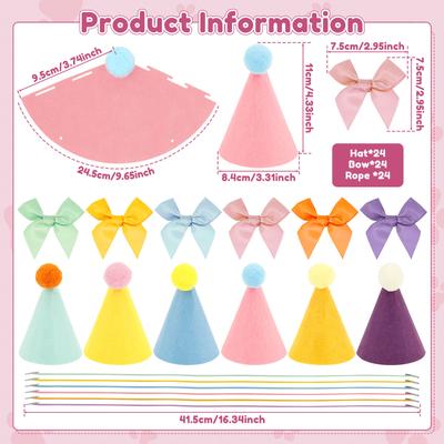 24Pcs Dog Cat Birthday Hats Party Decor Mini Pet Hat with Bows and Elastic Strings for Dolls Dog Cat Rabbit Animal Party Decor