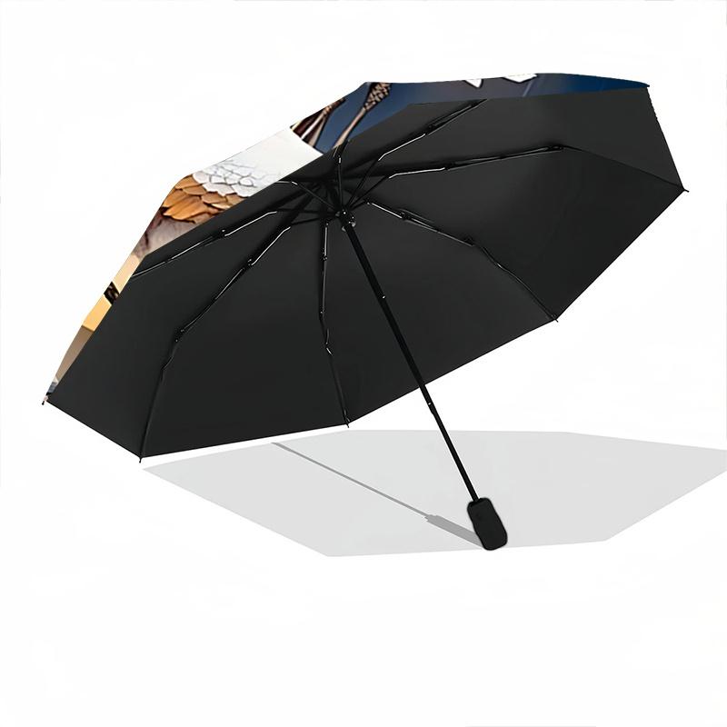 1pc Elegant Crane Dance Moonlit Night Auto Open Close Umbrella - Portable 3-Fold Design with Iron Frame, Perfect for Outdoor, Festive Gifts, Trav