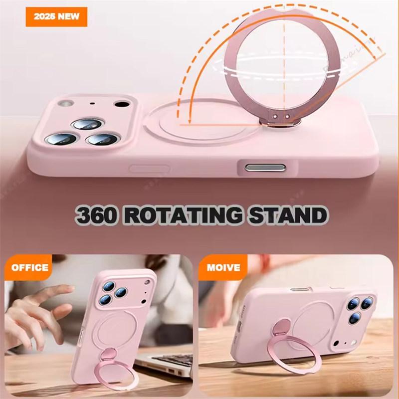 360° Magnetický Stojan Tekutý Silikonový Kryt na Telefon Pro iPhone 17 Air 13 14 15 16 Pro Max Plus Držák pro Magsafe Nabíjení Ochranný Kryt