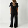 Conjunto de Dos Piezas para Mujer Informal para Estar en Casa Top de Manga Corta y Pantalones de Pierna Ancha Tejido Suave Ajuste Cómodo Estilo Relajado