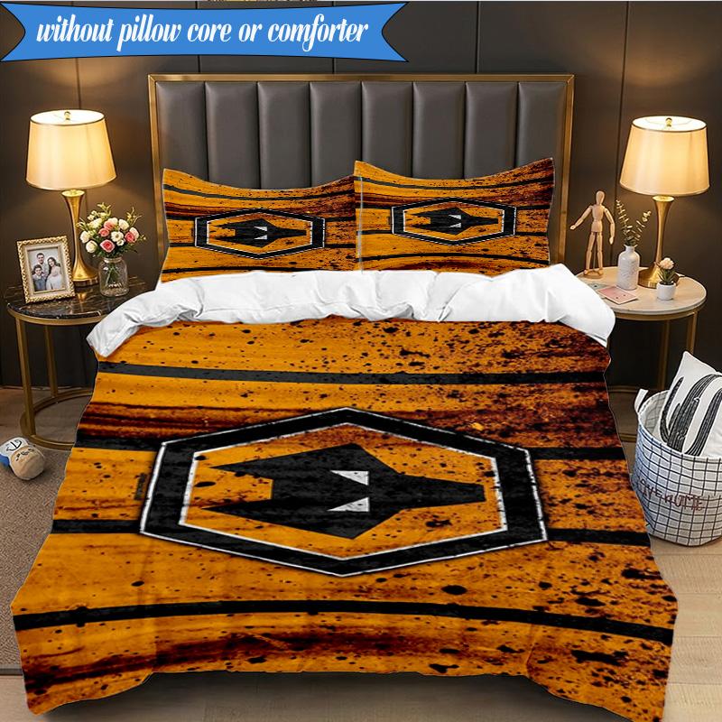 3PCS Wolves Football Club Emblem Printed Soft Bedding Set,Including 1pc Duvet Cover And 2pcs Pillowcases Perfect for Bedroom, Dormitory, Fan Gift