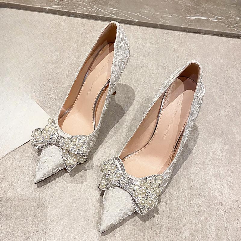 

Elegant White High-heeled Shoes for Women 2026 New Style Versatile French Fine Track Shoes Summer Season Rubber Material 35 бежевий