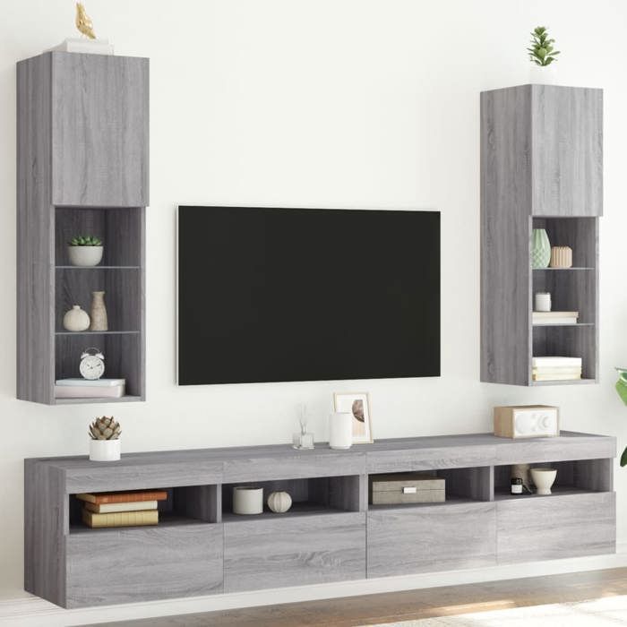 VidaXL Meubles TV avec Lumières LED 2 pcs, Armoires de Télévision Murales, Meubles Télé avec Rangement Salon Salle de 837026