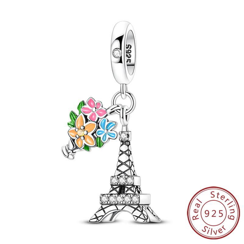 Original Copper Charms Beads Paris Eiffel Castle Church Pendant Fit Bracelet Bangle Pendant Women Diy Jewelry Gift