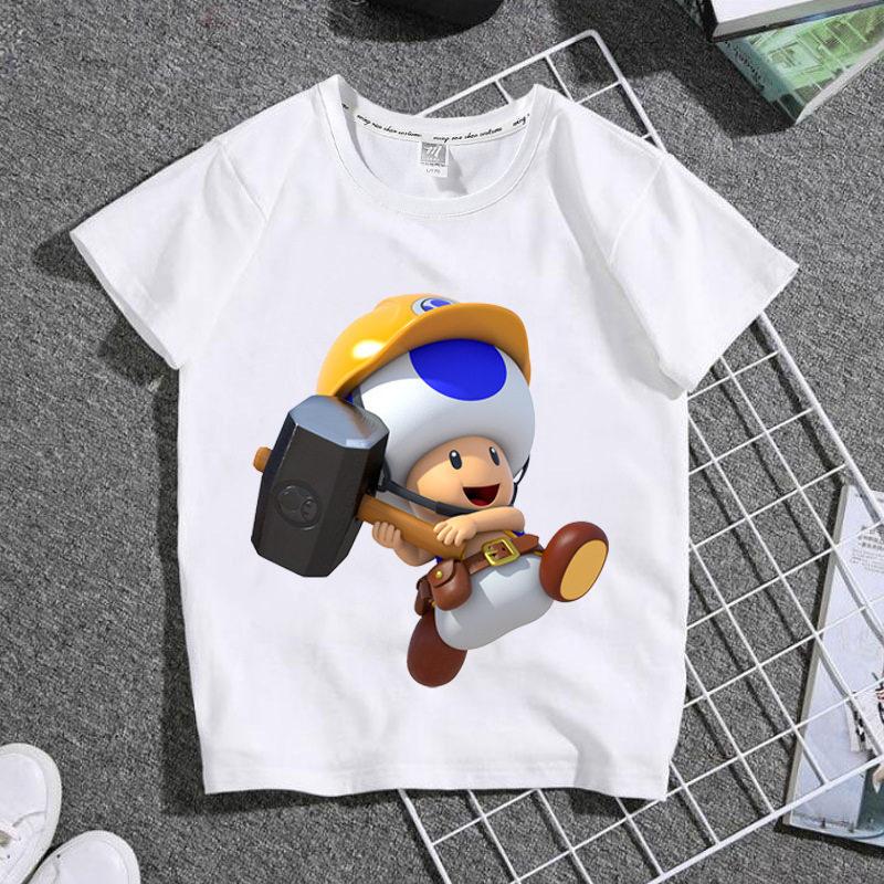 Bestselling Summer Boys and Girls Childrens Shortsleeved Shirts Super Cute Cartoonstyle Student White Tshirt of Mario Game