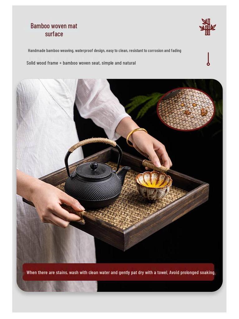 Thai Bamboo-Woven Solid Wood Tea & Serving Tray