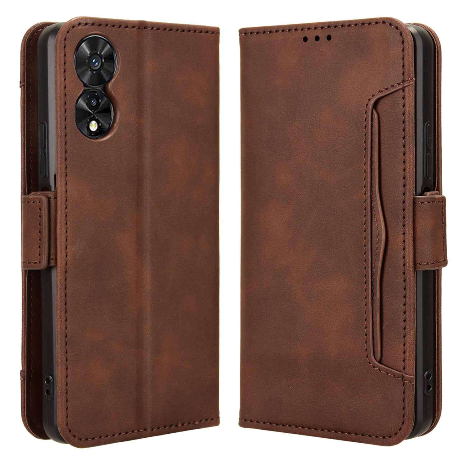 

For TCL 50 SE Case PU Leather Multiple Card Slots Shockproof Flip Phone Cover Brown