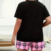 Sommer pluss størrelse 3XL 4XL 5XL kortermet topper og shorts pyjamassett avslappet oversized bokstavtrykk rutete pyjamas for kvinner nattøy sett hjemmeklær