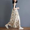 Summer Ladies Ruffled Dress Loose Chiffon Printed Denim Suspender Skirt