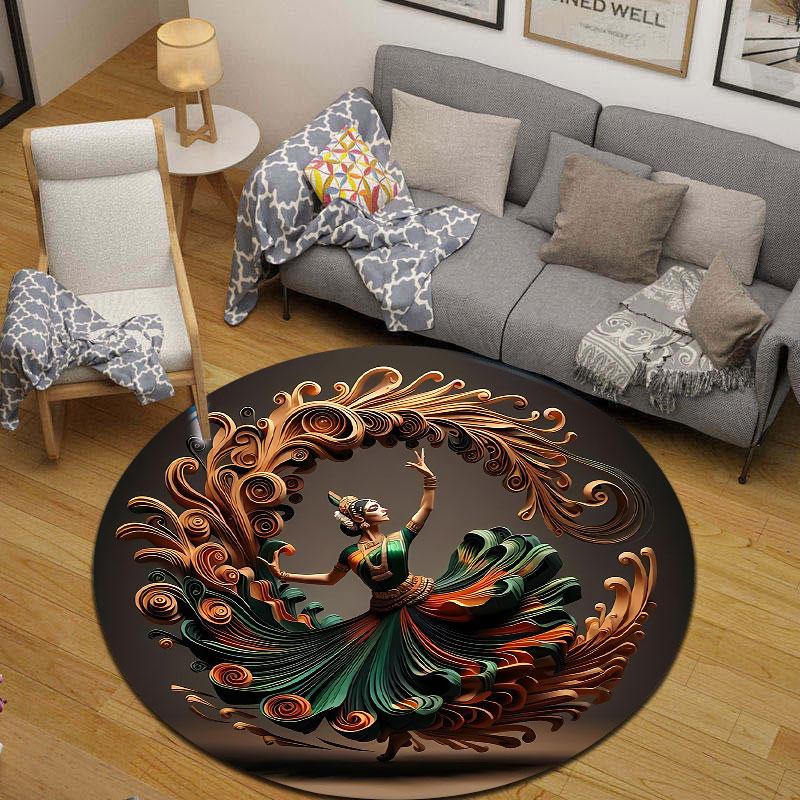 Playful Round Stained Glass Multicolor Rug Pad, Non-Slip Floor Mat for Entryway