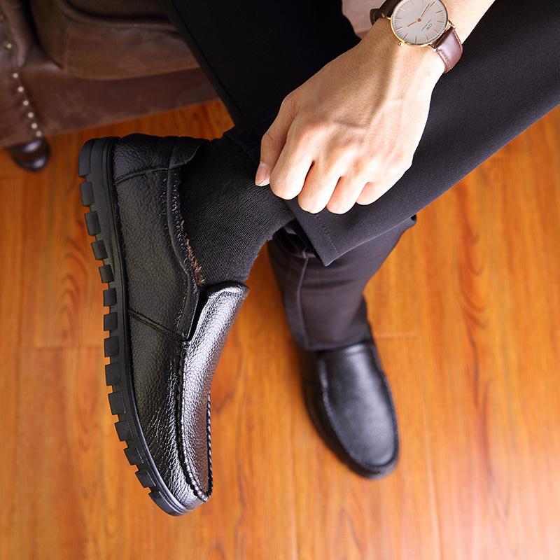 2025 direct sales winter warm and cotton first-layer cowhide men's single shoes genuine leather men's shoes lazy one-pedal men's leather shoes