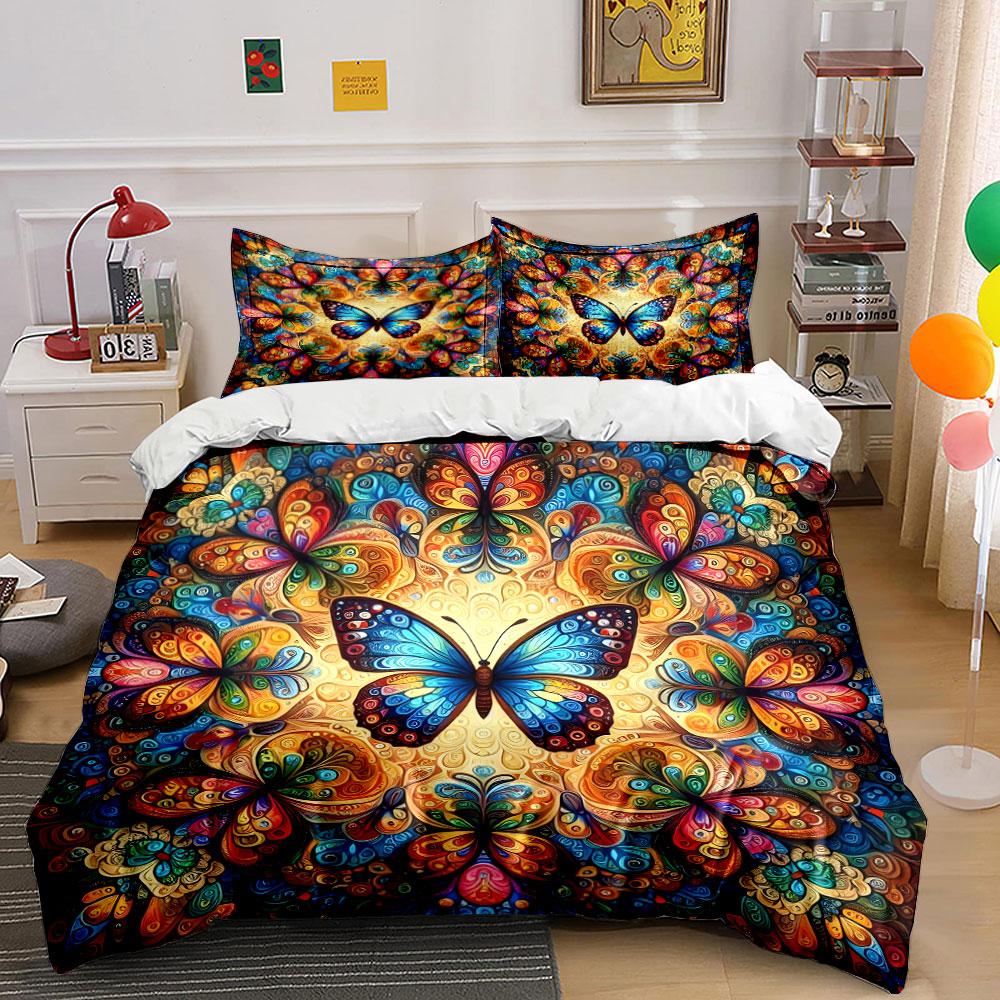 Colorful Butterfly Decorative Set Exquisite Three-Piece Bedding Set Gift For Kids And Adults