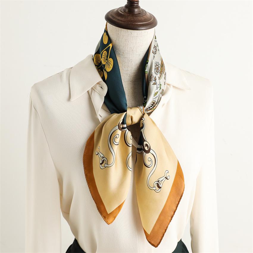 New Peony Flower Silk Scarf Sunscreen Shawl Elegant Temperament Scarf Simulation Silk 71cm Square Scarf Professional Scarf Women