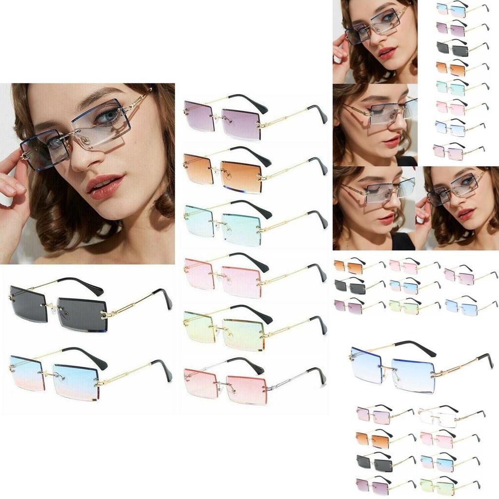 Stylish Rimless Rectangle Women's Sunglasses Uv400 Protection For Summer Casual Wear
