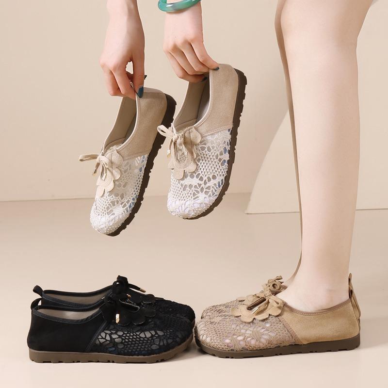 Shoes women's lazy shoes women's hollowed-out new round head breathable one-pedal women's shoes single shoes shallow mouth shoes