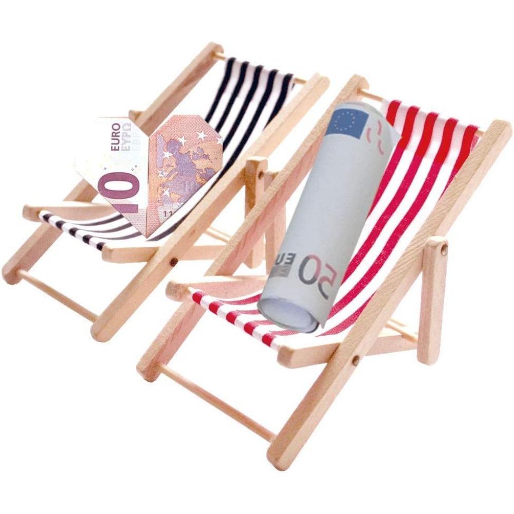 2 Stück 1/12 Miniatur-Liegestuhl, Holz-Liegestuhl für Heimwerker, Zen-Garten, Strand-Mikro-Landschaftsdekoration, Mini-Möbel-Modellzubehör