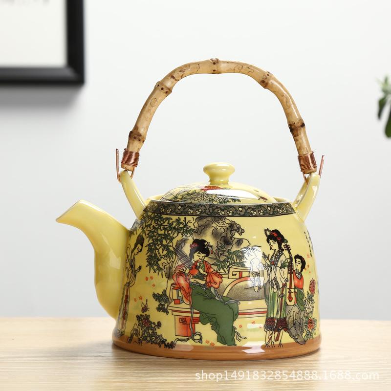 Large Capacity Ceramics High Temperature Resistant 800ML with Filter Ceramic Kettle Teapot Flower Pattern A Variety of Styles