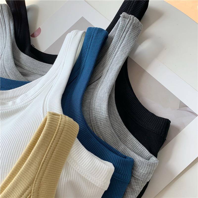 Women's Korean Threaded Camisole with Chest Pads - Integrated Cup, Solid Color Summer Top