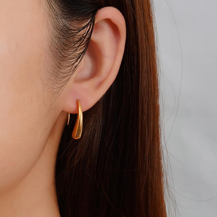 Novos brincos de gota de água de aço inoxidável Japão e Coreia Moda Simples Nicho Brincos de gancho de orelha Brincos