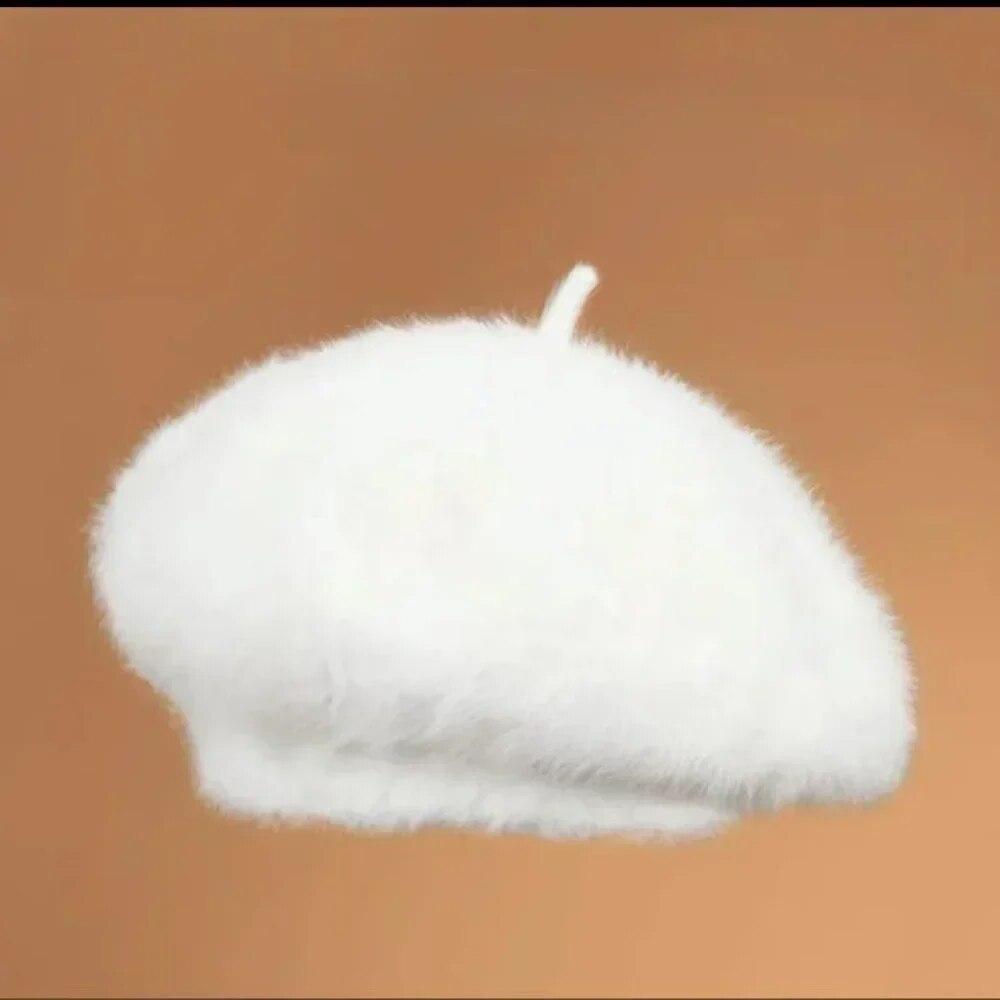 

Зимние береты для женщин, простой однотонный берет, удобные плюшевые корейские популярные береты, шапки для покупок для девочек 56-58cm белый