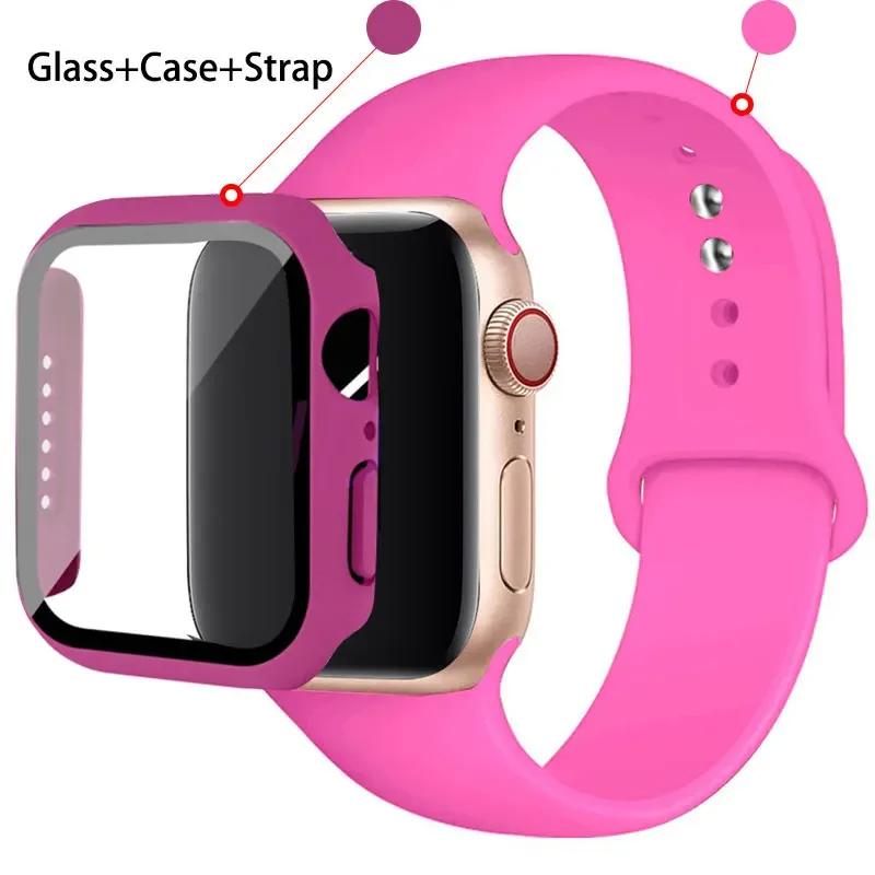 Szkło + etui + pasek do zegarka Apple Watch 44 mm 45 mm 42 mm 41 mm 40 mm 38 mm Silikonowy pasek do zegarka Bransoleta iWatch seria 8 9 7 6 5 4 3 SE