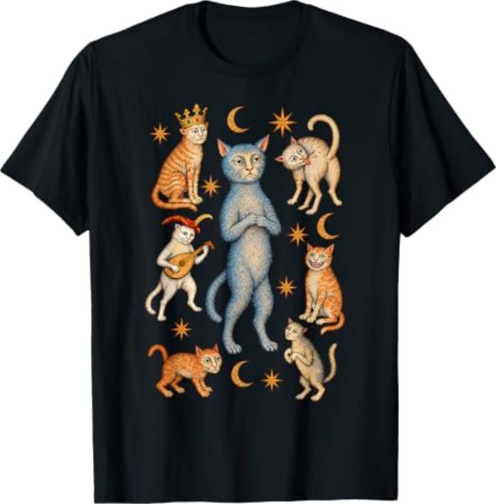 Funny Medieval Cats Renaissance Middle Ages Artwork Inspired T-Shirt