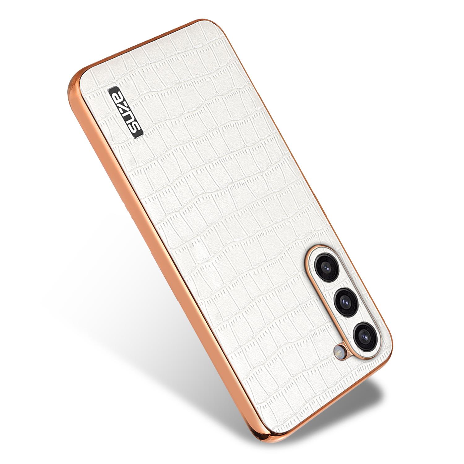

AZNS For Samsung Galaxy S23 Case Crocodile Texture PU+TPU Electroplating Phone Cover White