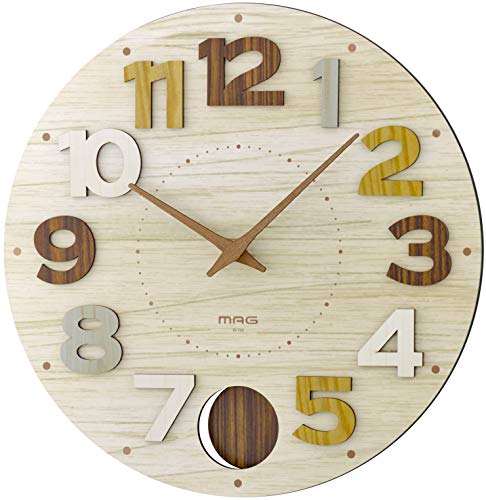 

MAG Wall Clock, Analog, Pendulum, Stylish, Cute, Wood Grain, Woody Design, Diameter 35.5cm, Natural, Cookie, W-765, N-Z, Noah Precision
