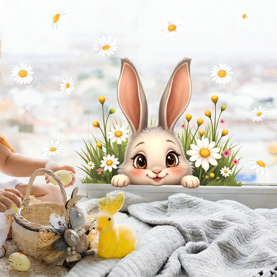 Cute Daisy Rabbit Double Sided Visible Static Cling Sticker for Fridge Window Glass Home Decor