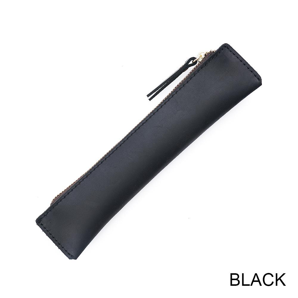 AIGUONIU Genuine Vintage Crazy Horse Leather Zipper Pen Pouch Retro Style Creative School Stationery Pencil Bag