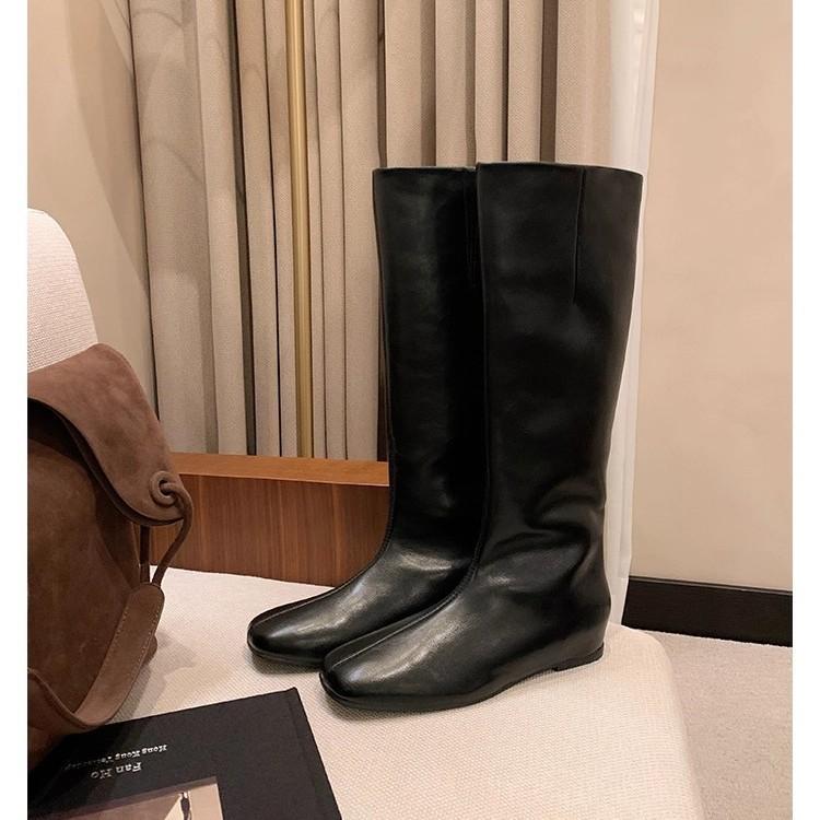 Grape Mother Has the Same Style, with an Inner Height Increase of 4cm~ Versatile Flat-bottomed Soft and Thin Boots Medium Tube Knight Boots Female G