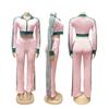 TW768 Women's Casual Color Block Zipper Crop Top & Slim Fit Pants Set