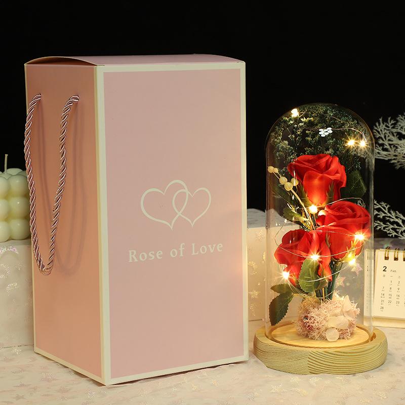 Valentine's Day Gift with Lamp Glass Cover Rose Gypsy Star Gift Box Birthday Gift Girlfriend Girlfriend Wife Night Light