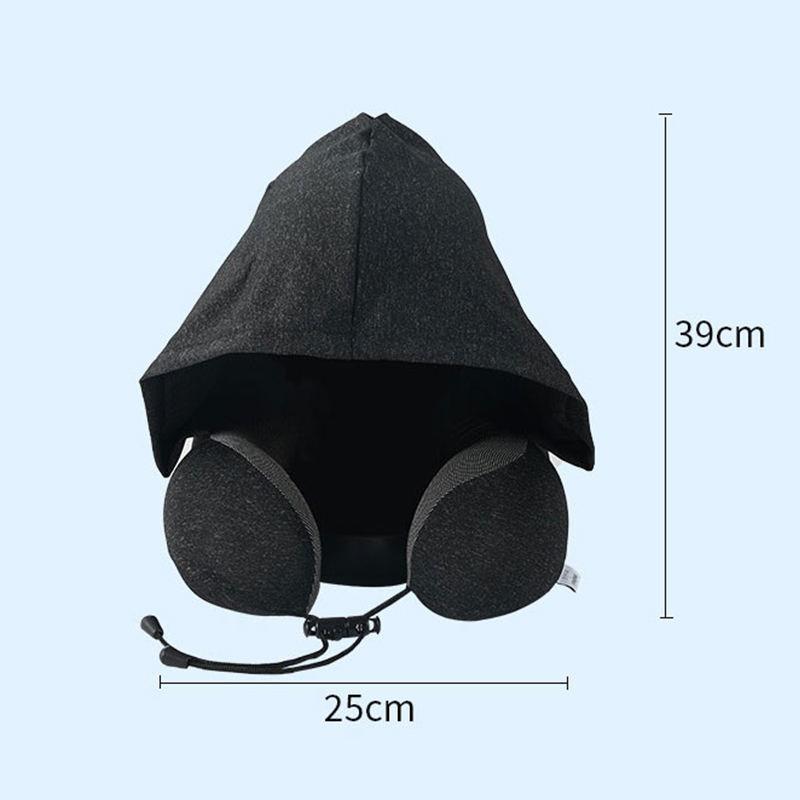 Memory foam-supported foldable travel neck pillow with stress-relieving U-shaped super soft contour hooded travel wrap pillow