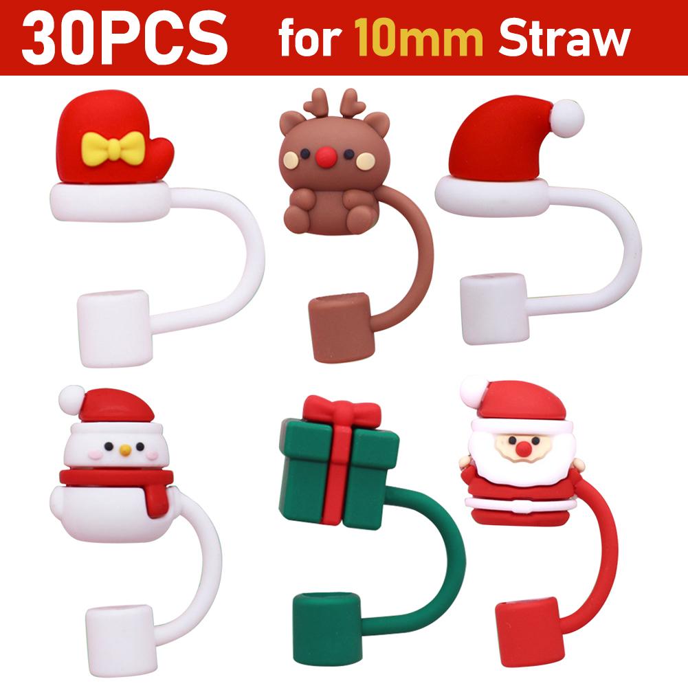 6-60pcs Christmas Silicone Straw Tips Drinking Dust Cap Splash Proof Plugs Cover Cup Accessories 8-10mm Straw Sealing Tools