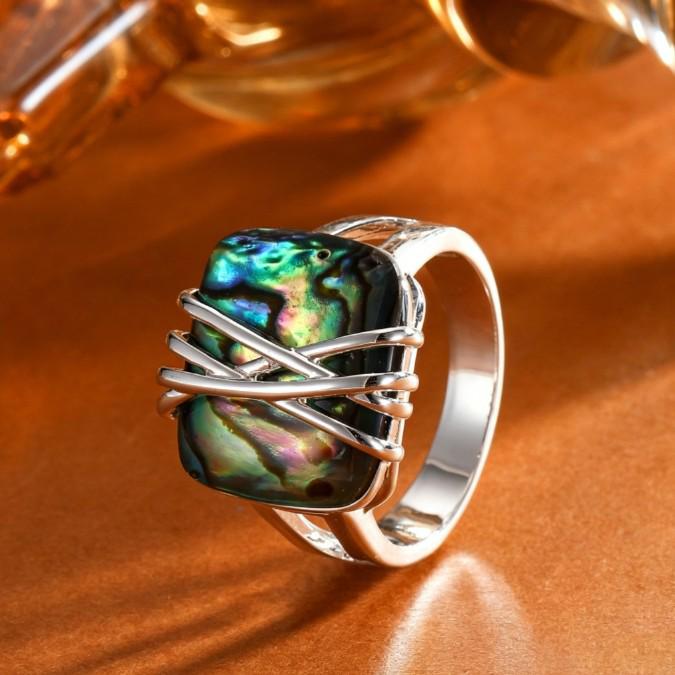 Geometric Abalone Shell Diamond Patchwork Ring - Luxury Retro Punk Hip Hop Style