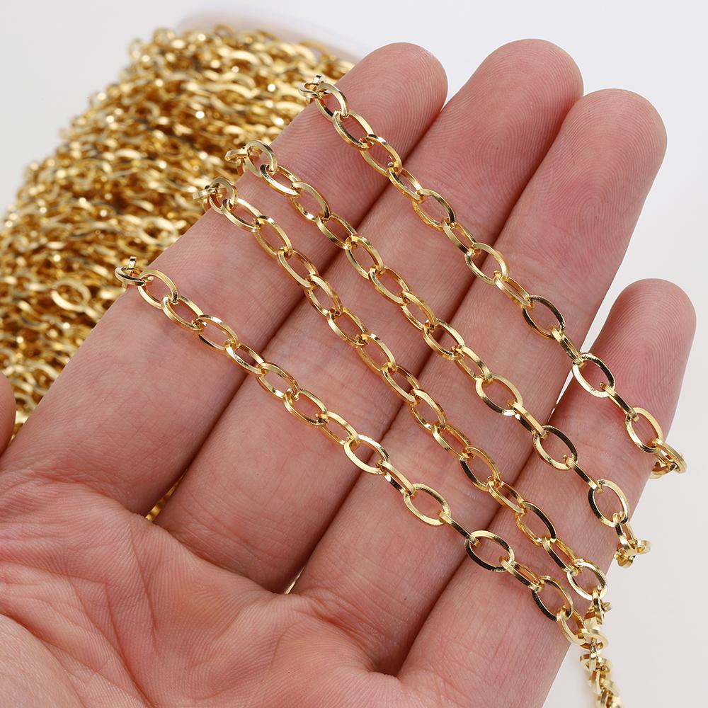 No Fade 2Meters 1Meter Stainless Steel Chain 4mm Oval Curb Cuban Chains for Necklace Jewelry Making DIY Supplies Wholesale