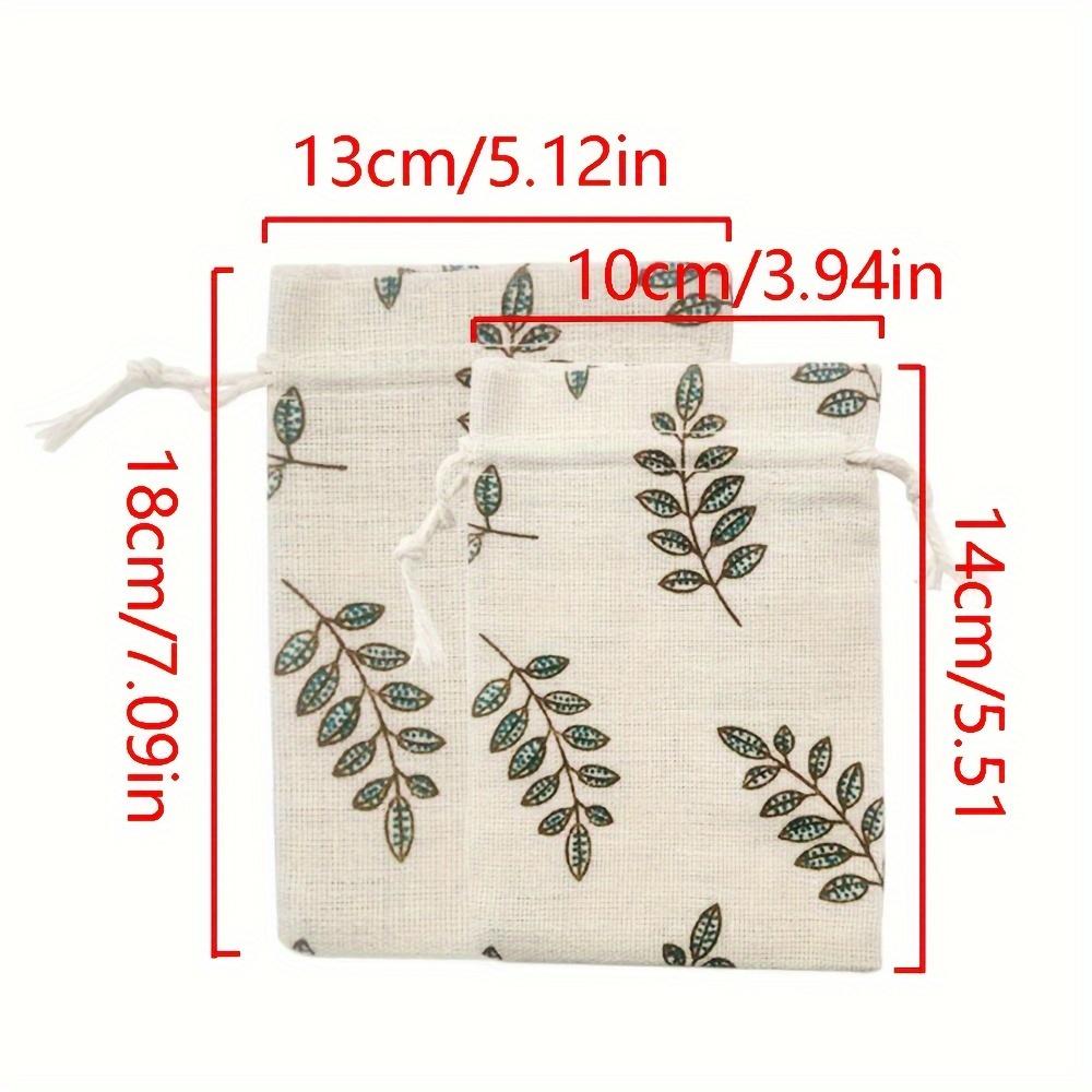 1pcs Leaf Printed Linen Bag Drawstring Gift Bag, Jewelry Packaging Bag Wedding Party Gift Bunch Bag, Birthday Party Gift Bag