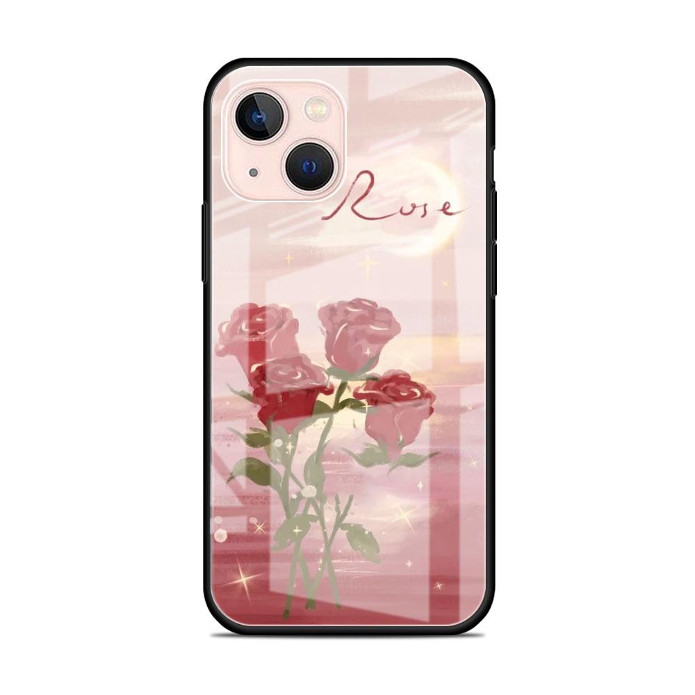 Glashülle für Apple iPhone 14 13 Pro 11 12 7 8 Plus SE 2022 XR X XS Max 6 6S Gehärtete Handyhülle Blume Niedlich