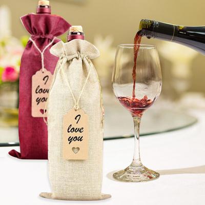 12 Stück Jute-Weintaschen Vliesstoff mit herzförmigen Geschenkanhängern Atmungsaktiver Wein