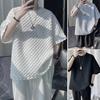 O-Neck Short Sleeve 3D Waffle Men T-shirt Summer Solid Color Simple Tee Shirt Streetwear