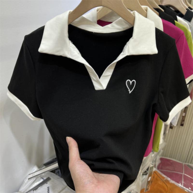 

Женский летний топ большого размера, маленькая рубашка, футболка с коротким рукавом, тонкая талия для полной сестры 2XL чёрный