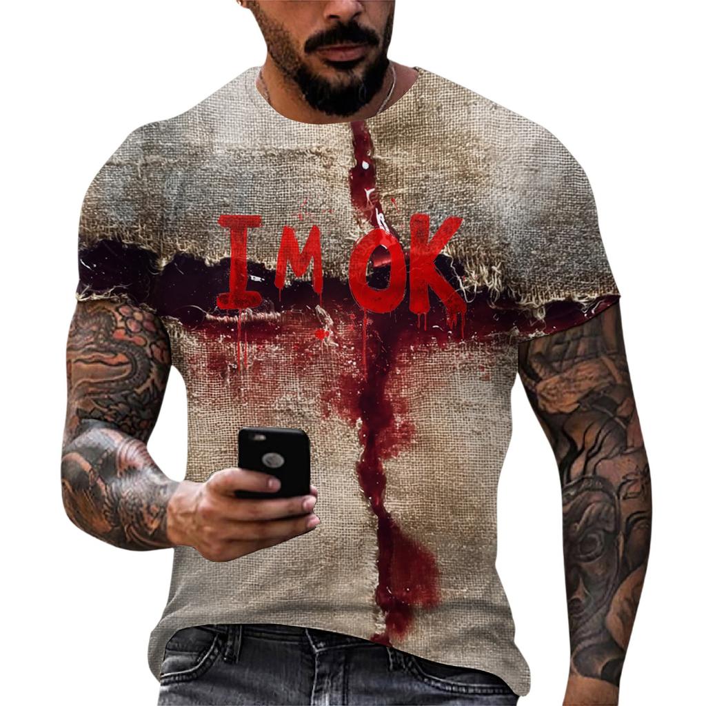 Halloween printed men's round-neck cotton-like short-sleeved top T-shirt