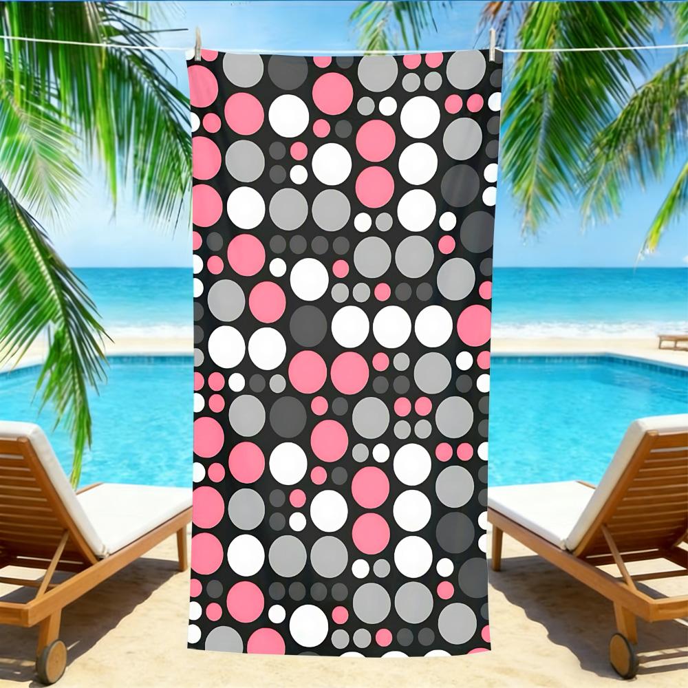 

Retro Polka Dot Beach Towel – Oversized Quick Dry Sand Free with Pink, White & Grey Print for Summer W30*H60(CM)