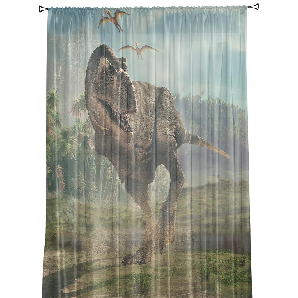 Virgin Forest Jurassic Dinosaur 3D Tulle Curtain Voile Transparent Tulle for Bedroom Living Room Kitchen Sheer Window Curtains